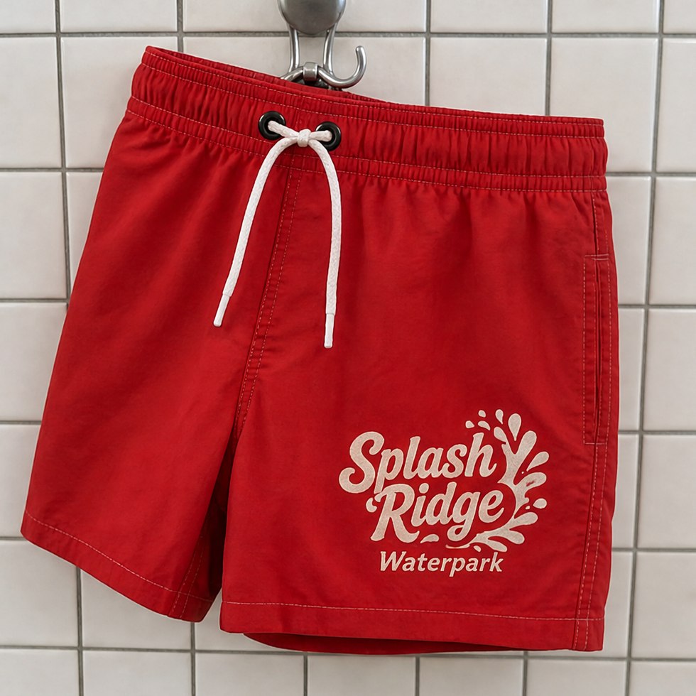 Customized swim trunks for waterparks and lifeguard crews