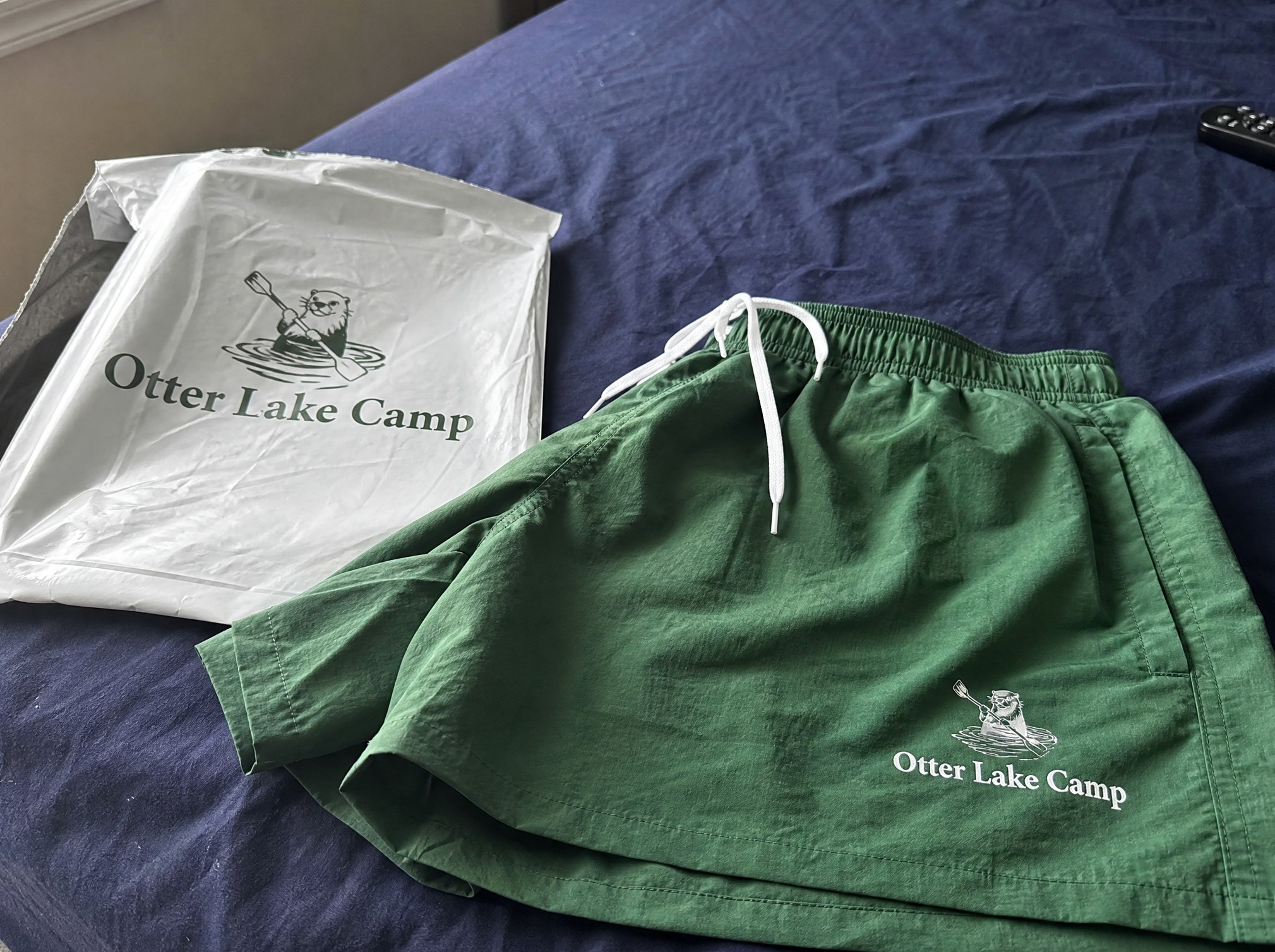 Swim trunks with logo printing — customer photo